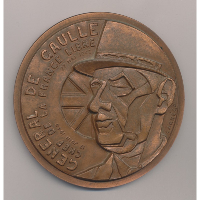 Médaille - Charles De Gaulle - Chef de la France Libre - 1976 - N°21/100 - Bronze 76,5mm - SUP