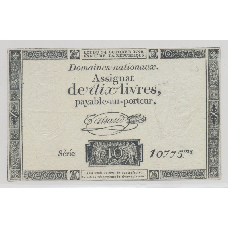 Assignat - 10 livres 1792 - Série 10 - TTB