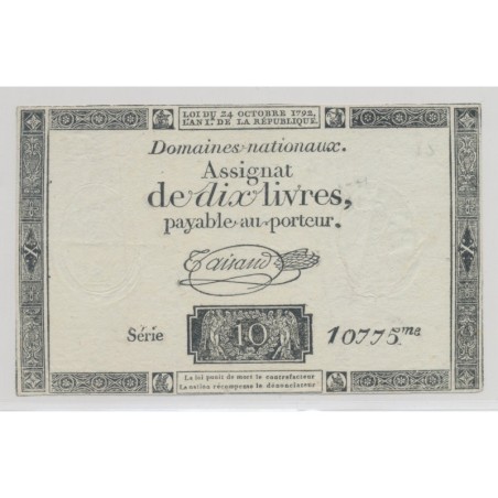 Assignat - 10 livres 1792 - Série 10 - TTB