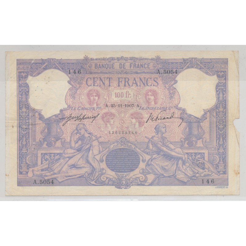100 Francs Bleu et rose - 25.11.1907 - B/TB