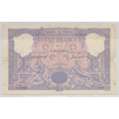 100 Francs Bleu et rose - 25.11.1907 - B/TB