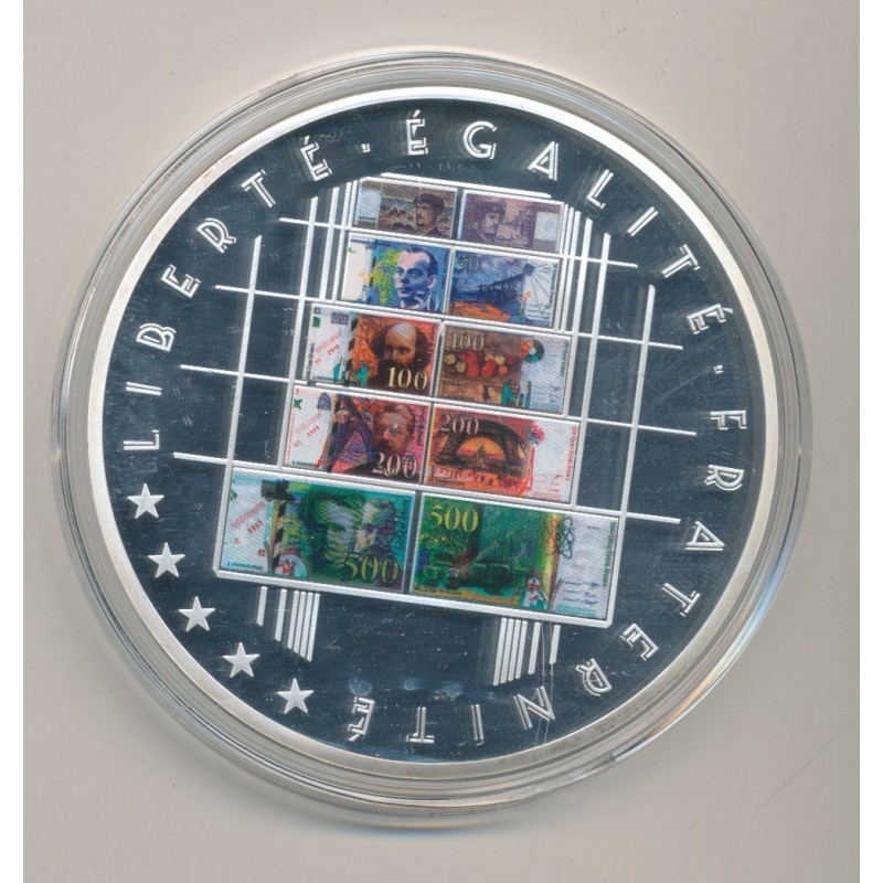 Médaille - Série Billets en Francs - 10 ans d'Adieu au Franc - 70mm - cuivre argenté et doré - Neuf