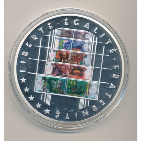 Médaille - Série Billets en Francs - 10 ans d'Adieu au Franc - 70mm - cuivre argenté et doré - Neuf