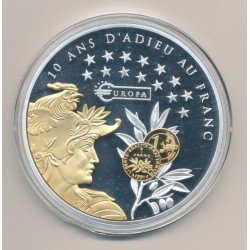 Médaille - Série Billets en Francs - 10 ans d'Adieu au Franc - 70mm - cuivre argenté et doré - Neuf 2