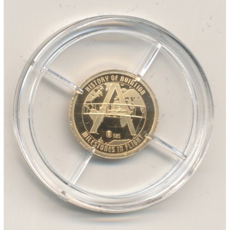 Médaille - Spirit of St Louis - Histoire de l'aviation - Or 0,5g 0,585 - 11mm - Flan bruni - 5.555 ex - Neuf 