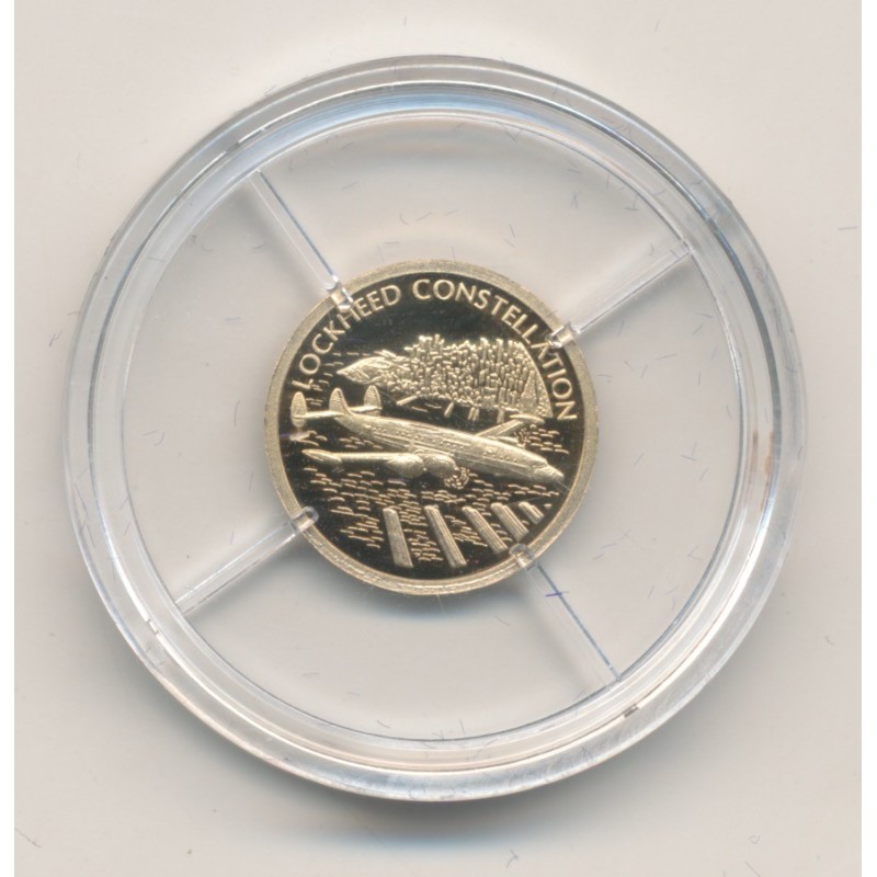 Médaille - Lockheed constellation - Histoire de l'aviation - Or 0,5g 0,585 - 11mm - Flan bruni - 5.555 ex - Neuf 
