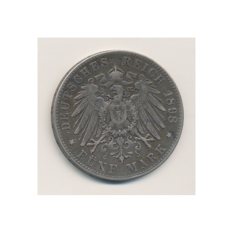 Allemagne - Hambourg - 5 Marks - 1898 J
