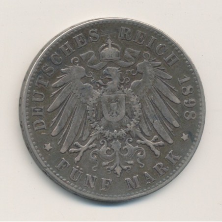 Allemagne - Hambourg - 5 Marks - 1898 J