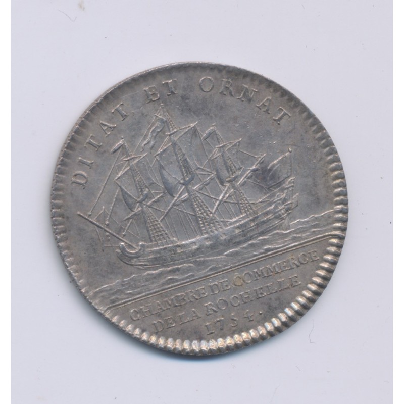 Jeton - Louis XV - Chambre de commerce La Rochelle - 1754 - argent - 29mm - TTB+