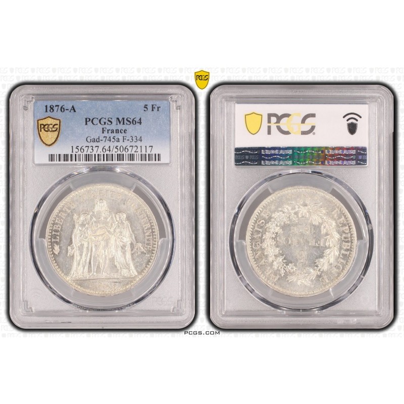 5 Francs Hercule - 1876 A Paris - MS64