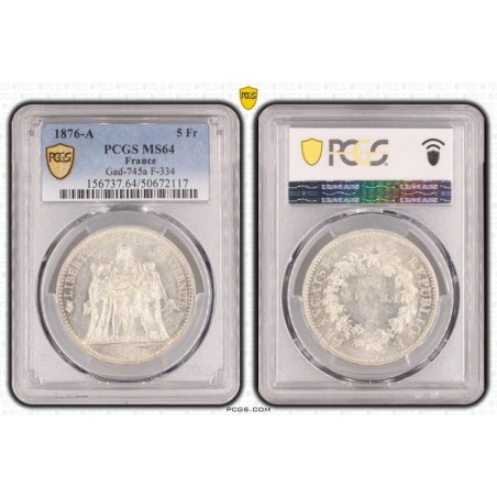 5 Francs Hercule - 1876 A Paris - MS64