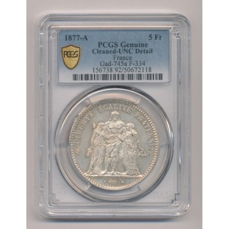 5 Francs Hercule - 1877 A Paris - Cleaned - UNC Details