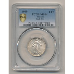 Semeuse - 1 Franc - 1909 - argent - PCGS MS64