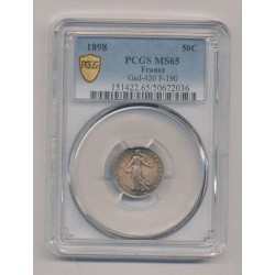 Semeuse - 50 Centimes - 1898 - PCGS MS65