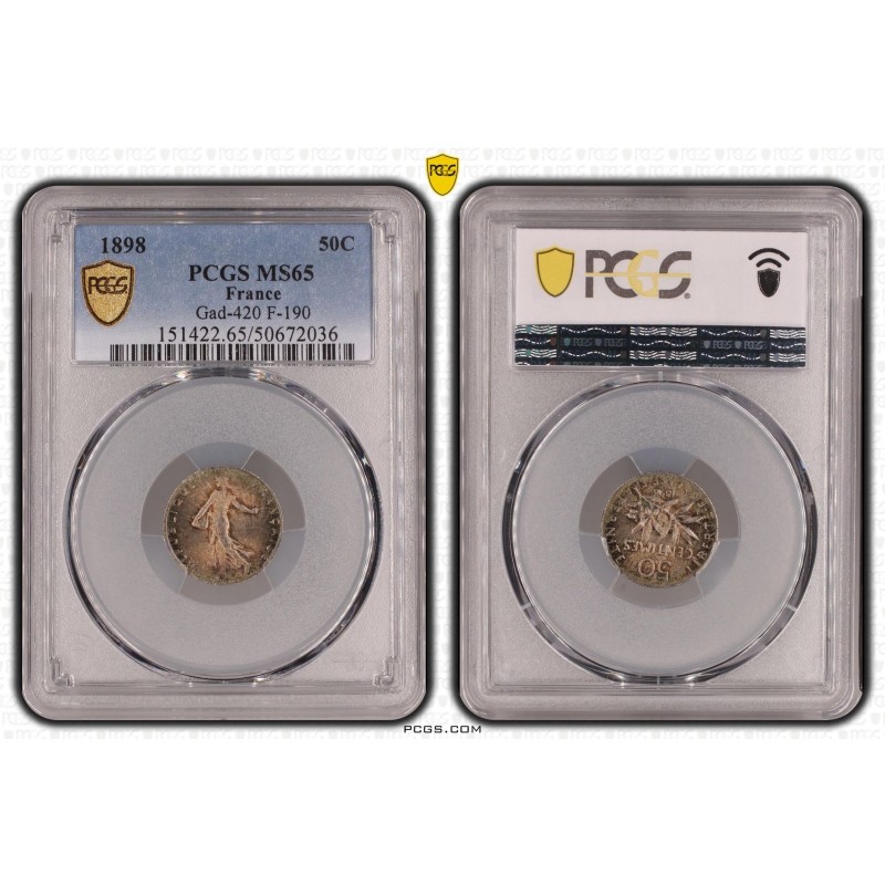Semeuse - 50 Centimes - 1898 - PCGS MS65