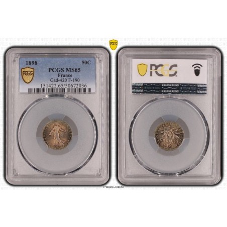 Semeuse - 50 Centimes - 1898 - PCGS MS65