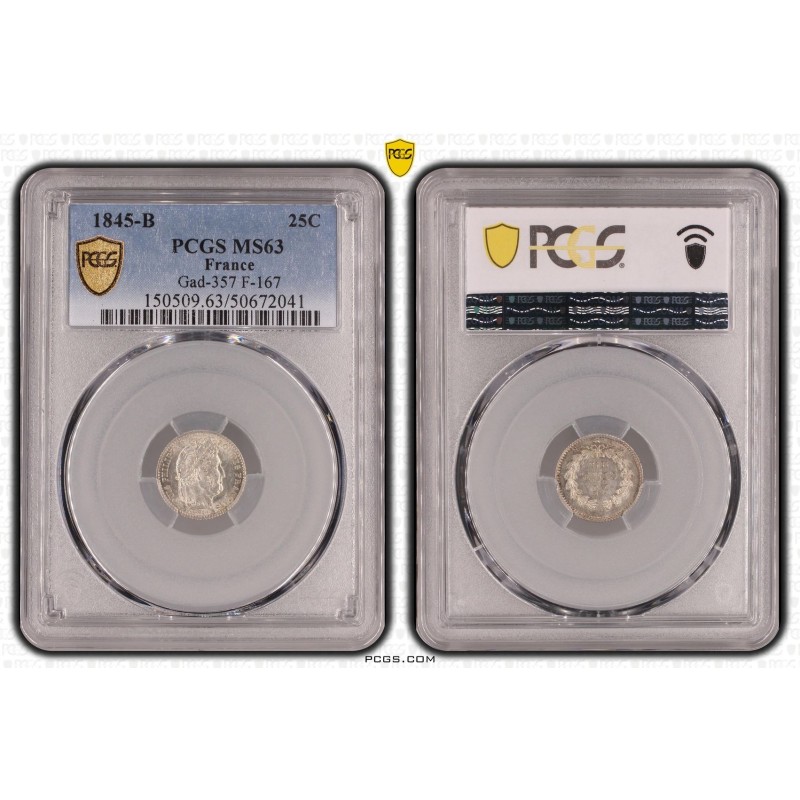 25 Centimes Louis philippe I - 1845 B Rouen - MS63