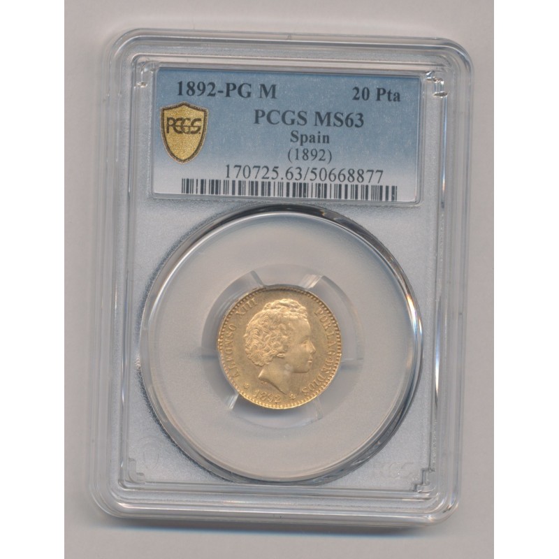 20 Pesetas - 1892 PGM - MS63 - Alfonso XIII