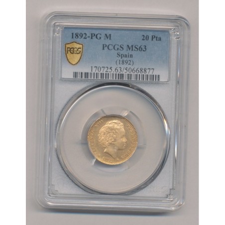 20 Pesetas - 1892 PGM - MS63 - Alfonso XIII
