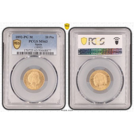 20 Pesetas - 1892 PGM - MS63 - Alfonso XIII