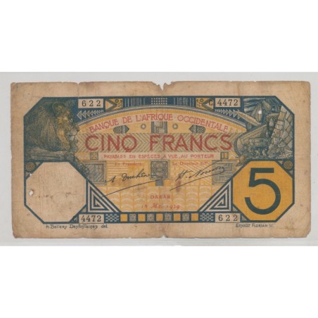 Afrique occidentale - 5 Francs - 16.05.1929 - TB