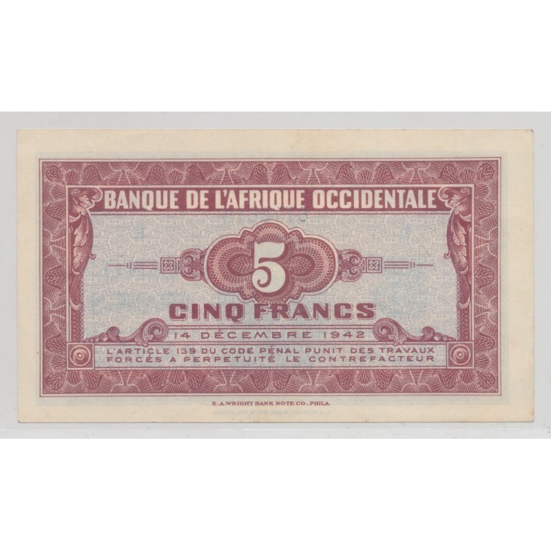 Afrique occidentale - 5 Francs - 1942 - SPL
