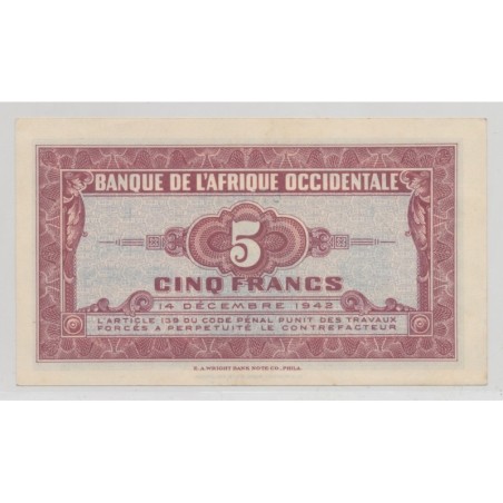 Afrique occidentale - 5 Francs - 1942 - SPL