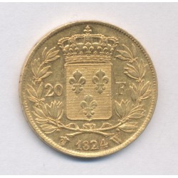 Louis XVIII - 20 Francs Or - 1824 W Lille - TTB+ 2