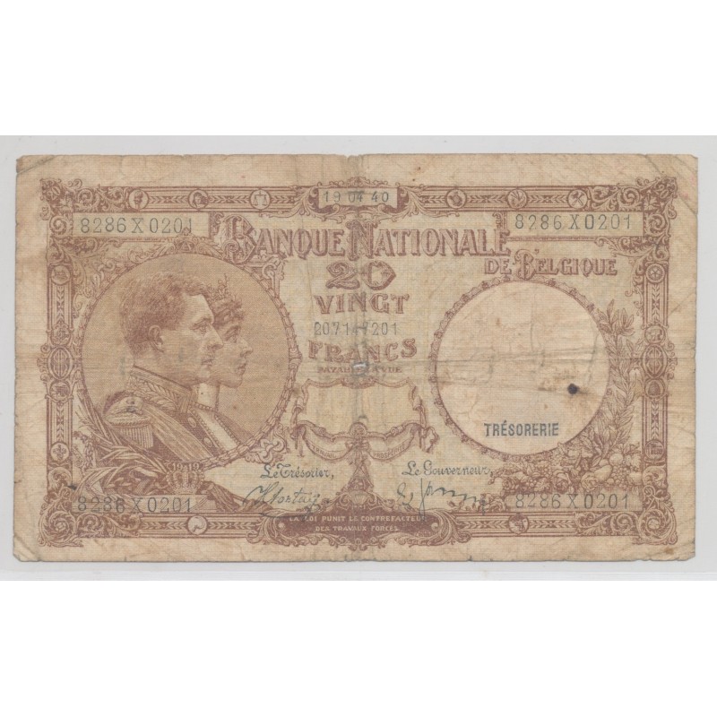 Belgique - 20 Francs - 19.04.1940 - TB