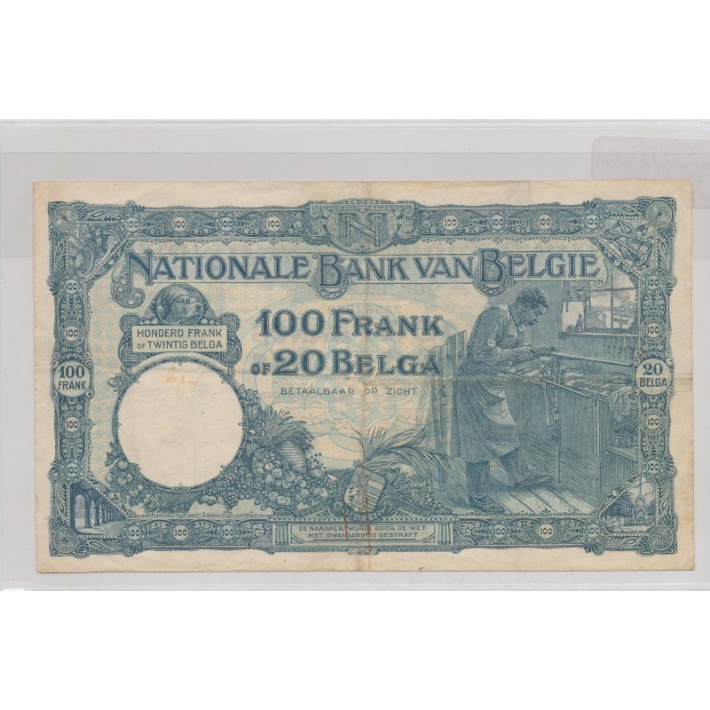 Belgique - 100 Francs-20 Belgas - 27.06.1929 - TTB