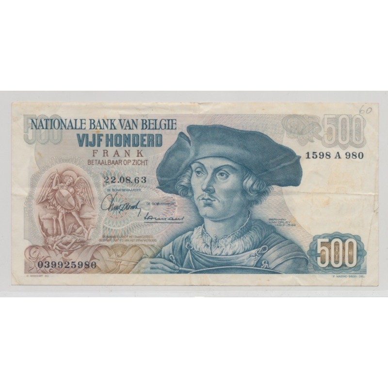 Belgique - 500 Francs - 22.08.1/963 - TTB