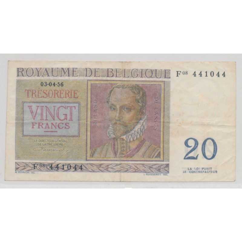 Belgique - 20 Francs - 3.04.1956 - TTB