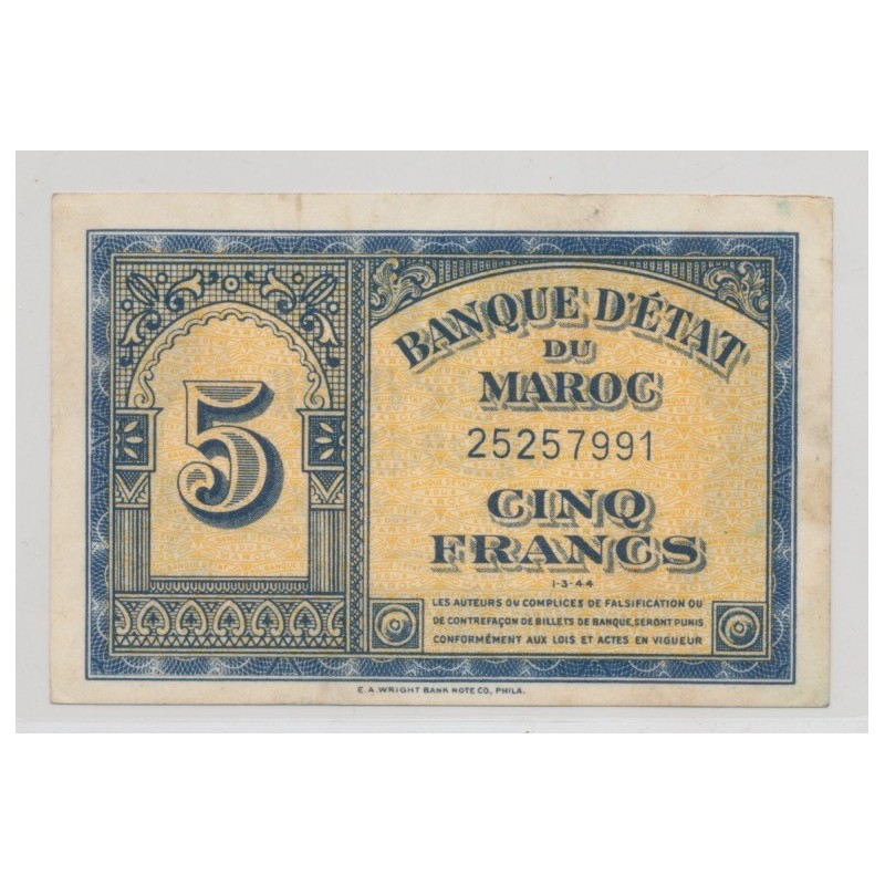 Maroc - 5 Francs - 1.03.1944 - TTB