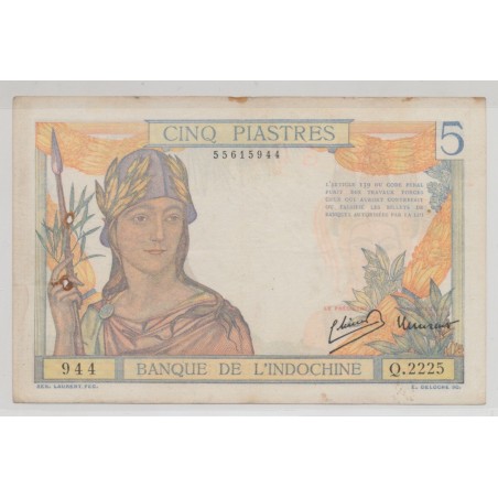 Billet - 5 Piastres 1936 - Indochine - TB+