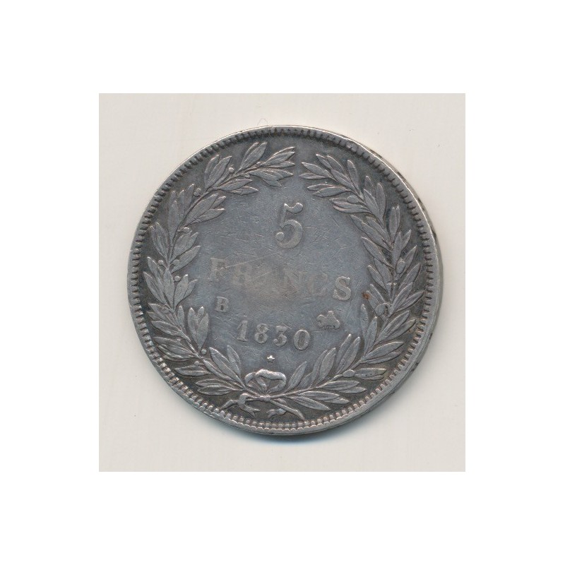 5 Francs Louis Philippe sans le I - 1830 B Rouen - Tranche en creux