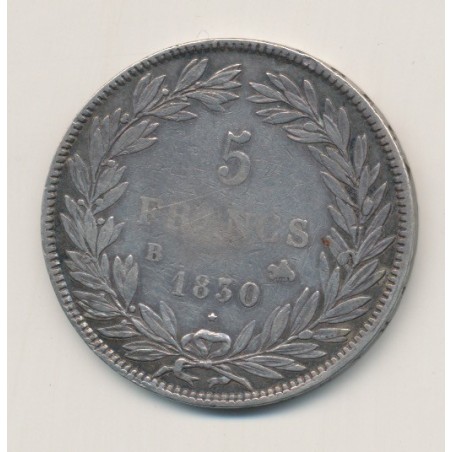 5 Francs Louis Philippe sans le I - 1830 B Rouen - Tranche en creux