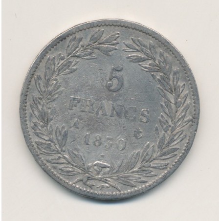 5 Francs Louis Philippe sans le I - 1830 A Paris - Tranche en relief