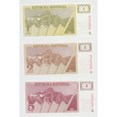 Slovénie - Série 3 billets - 1,2,5 Tolar 1990 - Neuf