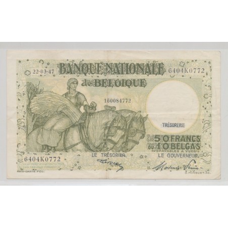 Belgique - 50 Francs-10 Belgas - 22.03.1947 - TTB