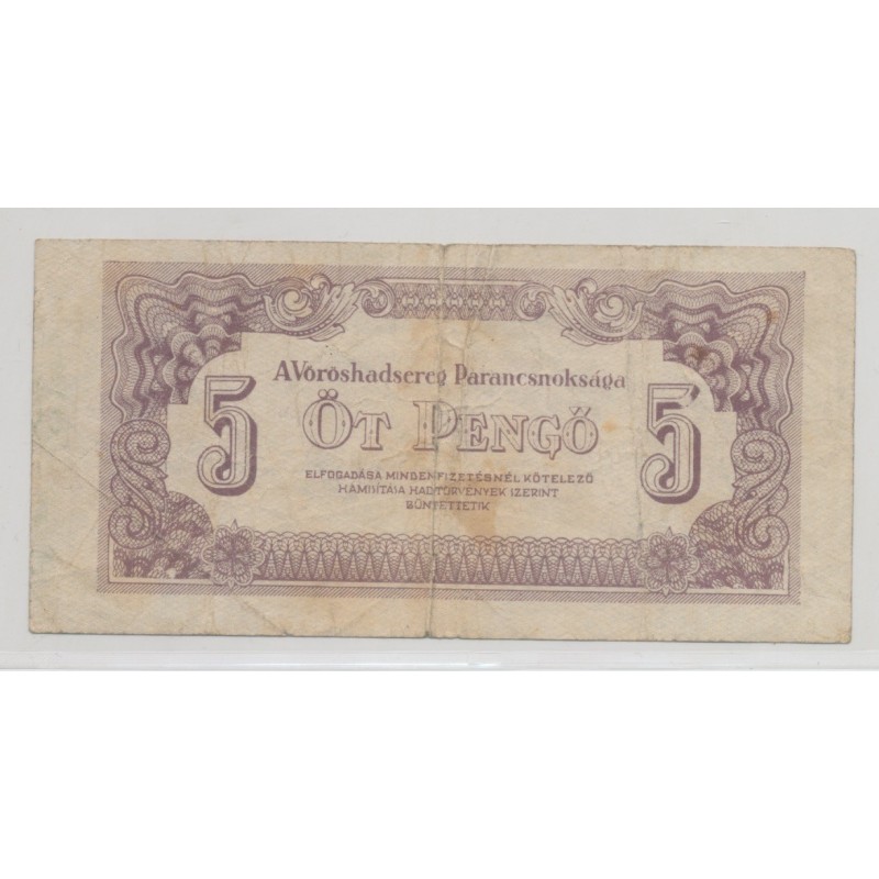 Hongrie - 5 Pengo 1944 - sous occupation Russe - TB