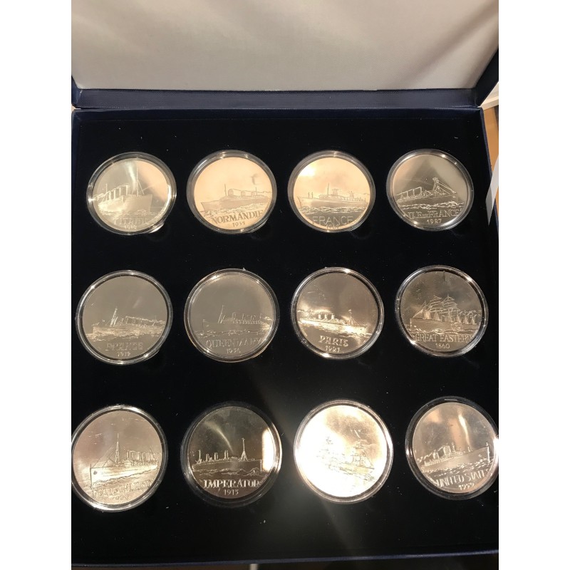 Coffret 12 Médailles - Les Géants des mers - Paquebots Transatlantiques