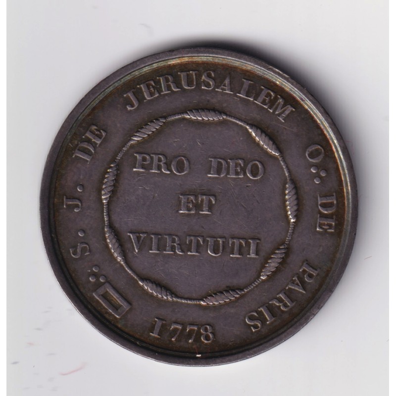 Jeton Maçonnique - Loge de Saint Jean de Jérusalem - Orient Paris - 1778 - argent - SUP