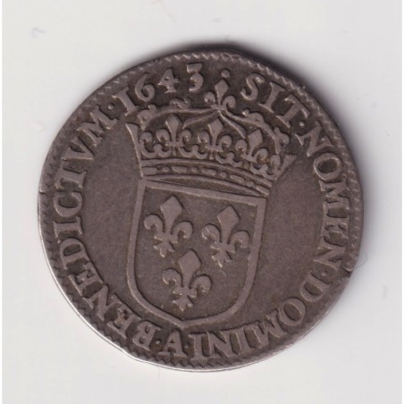 Louis XIII - 1/12 écu - 1643 A Paris - 2e poinçon - point - TB+