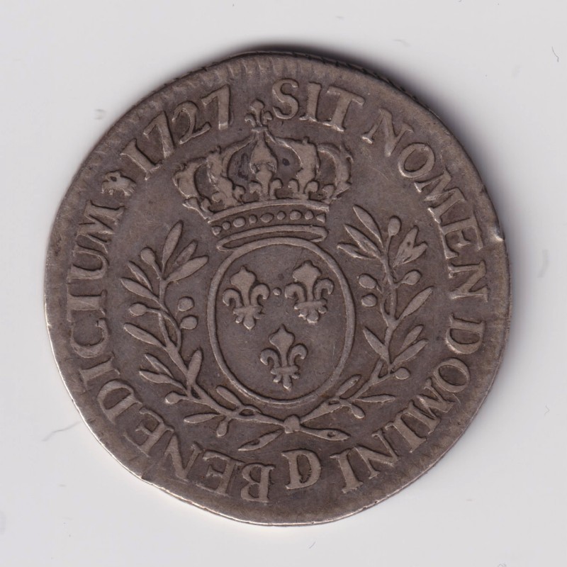 Louis XV - 1/5 écu aux branches d'olivier - 1727 D Lyon - TB