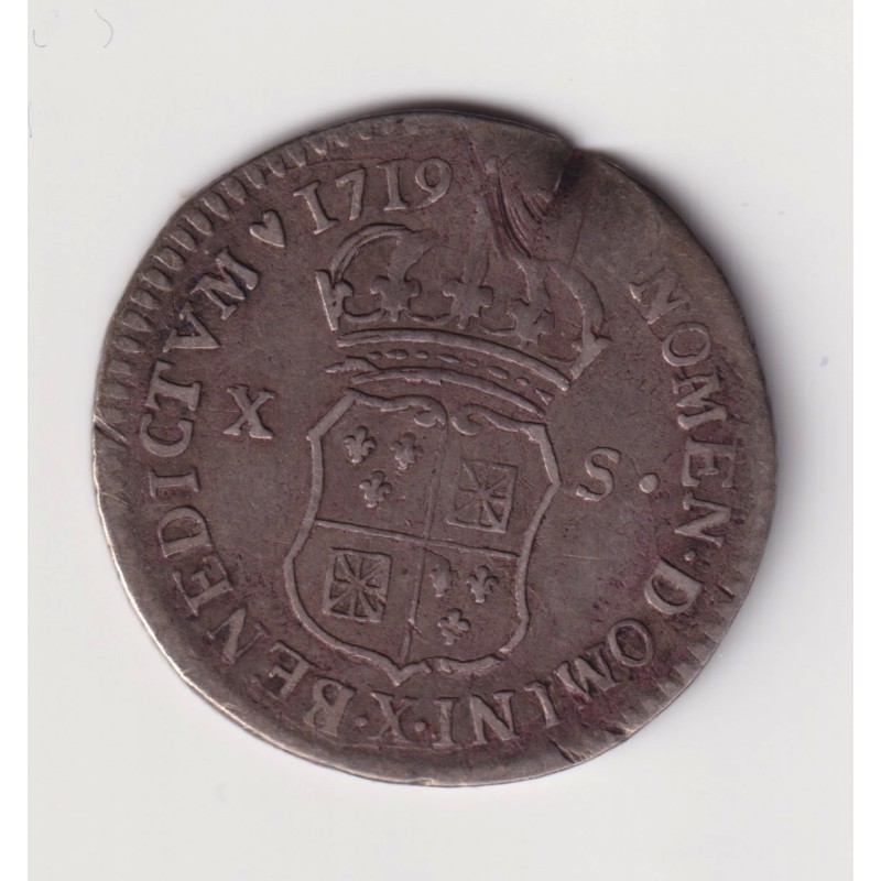 Louis XV - 1/12 écu ou 10 Sol France-Navarre - 1719 X Amiens - TB/TB+
