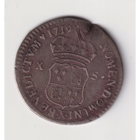 Louis XV - 1/12 écu ou 10 Sol France-Navarre - 1719 X Amiens - TB/TB+