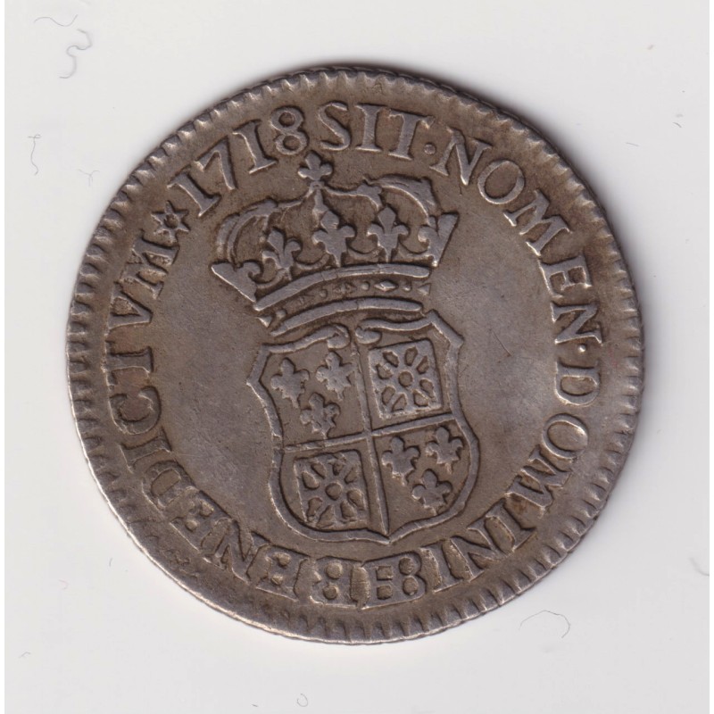 Louis XV - 1/10 écu France-Navarre - 1718 BB Strasbourg - TB+