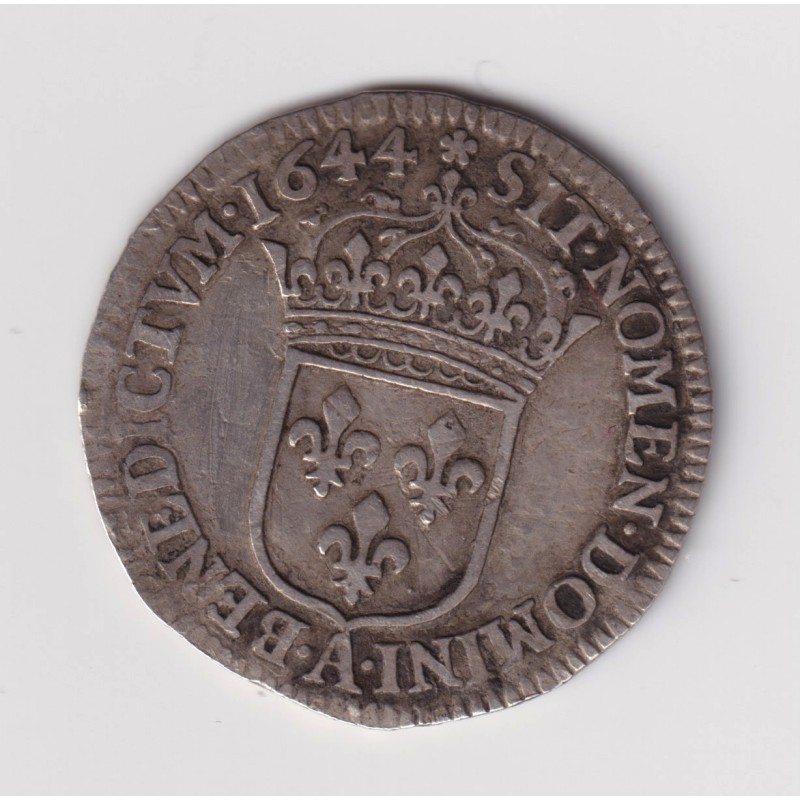 Louis XIV - 1/12 écu mèche courte - 1644 A Paris - rose - TB/TB+