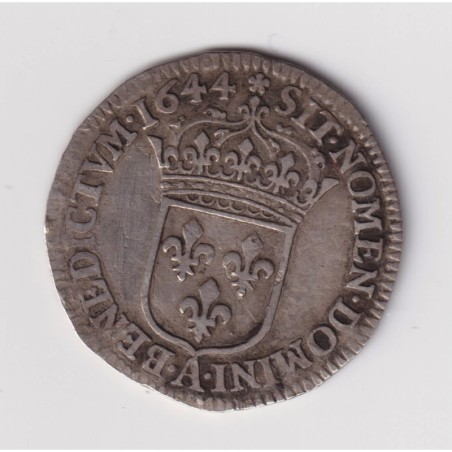 Louis XIV - 1/12 écu mèche courte - 1644 A Paris - rose - TB/TB+