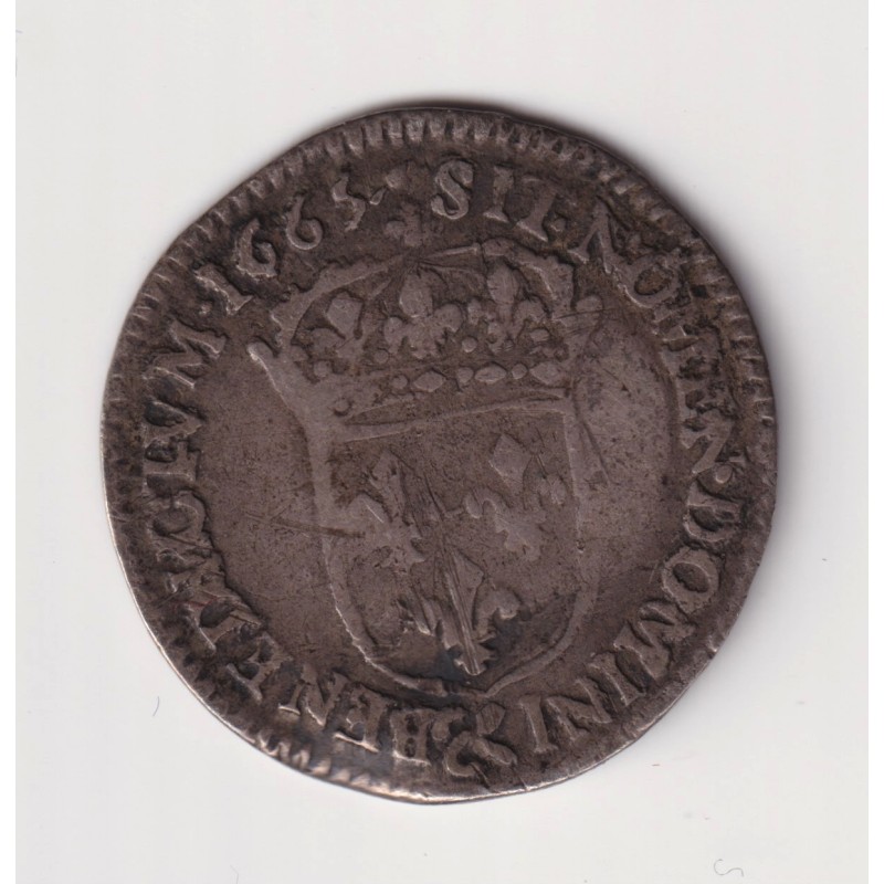 Louis XIV - 1/12 écu mèche au buste juvénile - 1665 Aix - TB